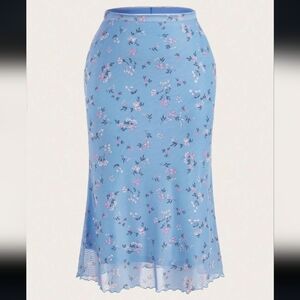 Blue Floral Mesh Skirt